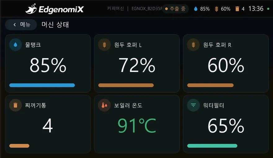 커피머신 주문·제어 HMI — 머신상태 화면